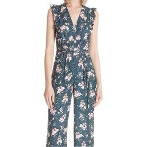 Rebecca Taylor Blue Floral Ruffle Jumpsuit